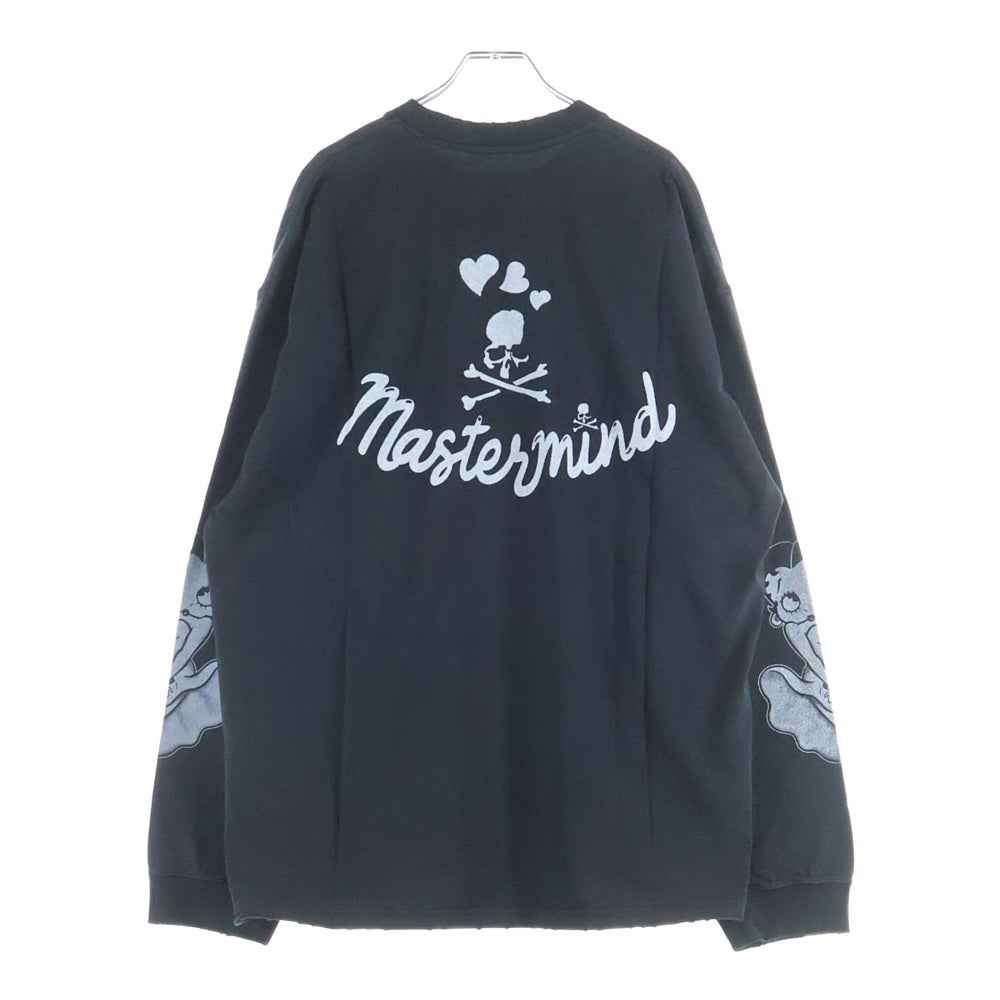 mastermind JAPAN(マスターマインドジャパン) 25AW WORLD×BETTY BOOP ワールド ベティブープ ボクシーフィットダメージ加工プリント長袖Tシャツ MW25C15-TS208 ブラック