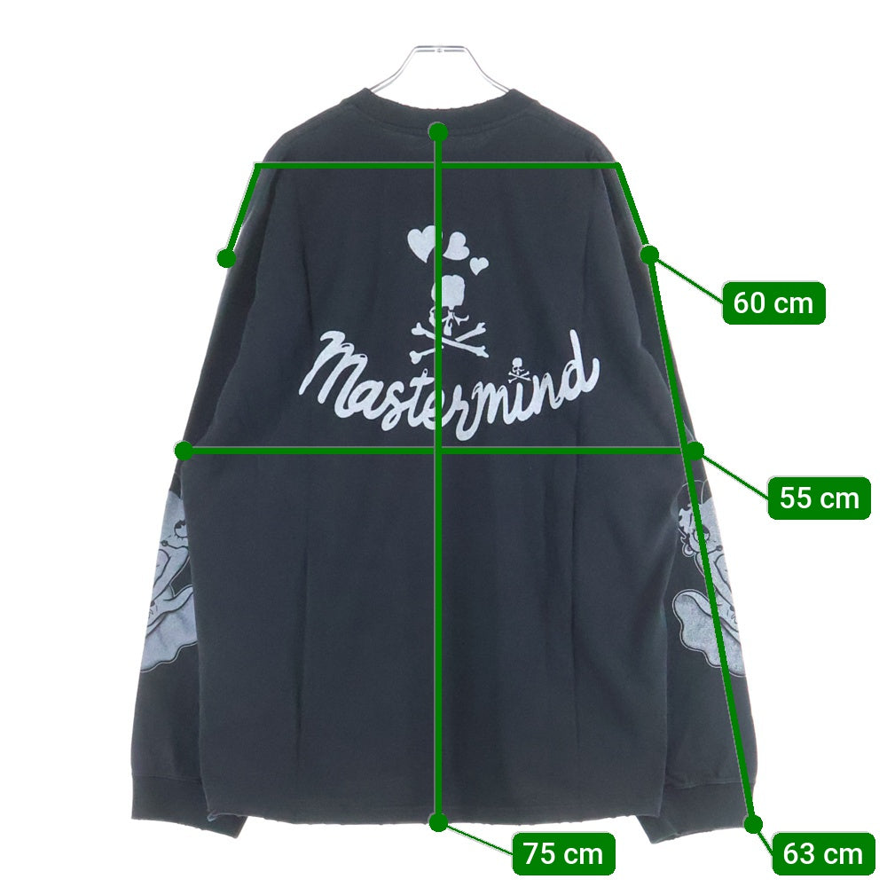 mastermind JAPAN(マスターマインドジャパン) 25AW WORLD×BETTY BOOP ワールド ベティブープ ボクシーフィットダメージ加工プリント長袖Tシャツ MW25C15-TS208 ブラック