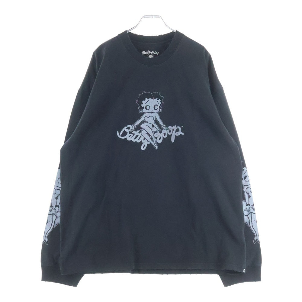 mastermind JAPAN(マスターマインドジャパン) 25AW WORLD×BETTY BOOP ワールド ベティブープ ボクシーフィットダメージ加工プリント長袖Tシャツ MW25C15-TS208 ブラック