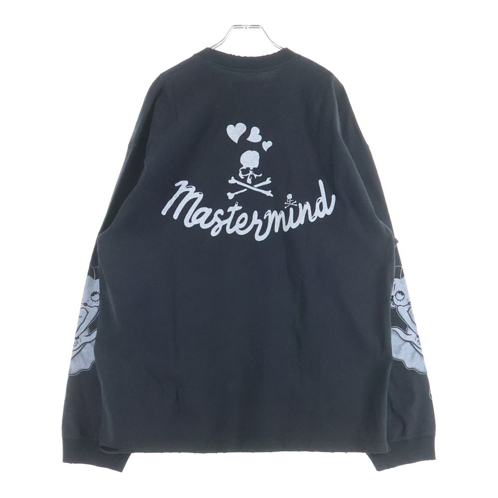 mastermind JAPAN(マスターマインドジャパン) 25AW WORLD×BETTY BOOP ワールド ベティブープ ボクシーフィットダメージ加工プリント長袖Tシャツ MW25C15-TS208 ブラック