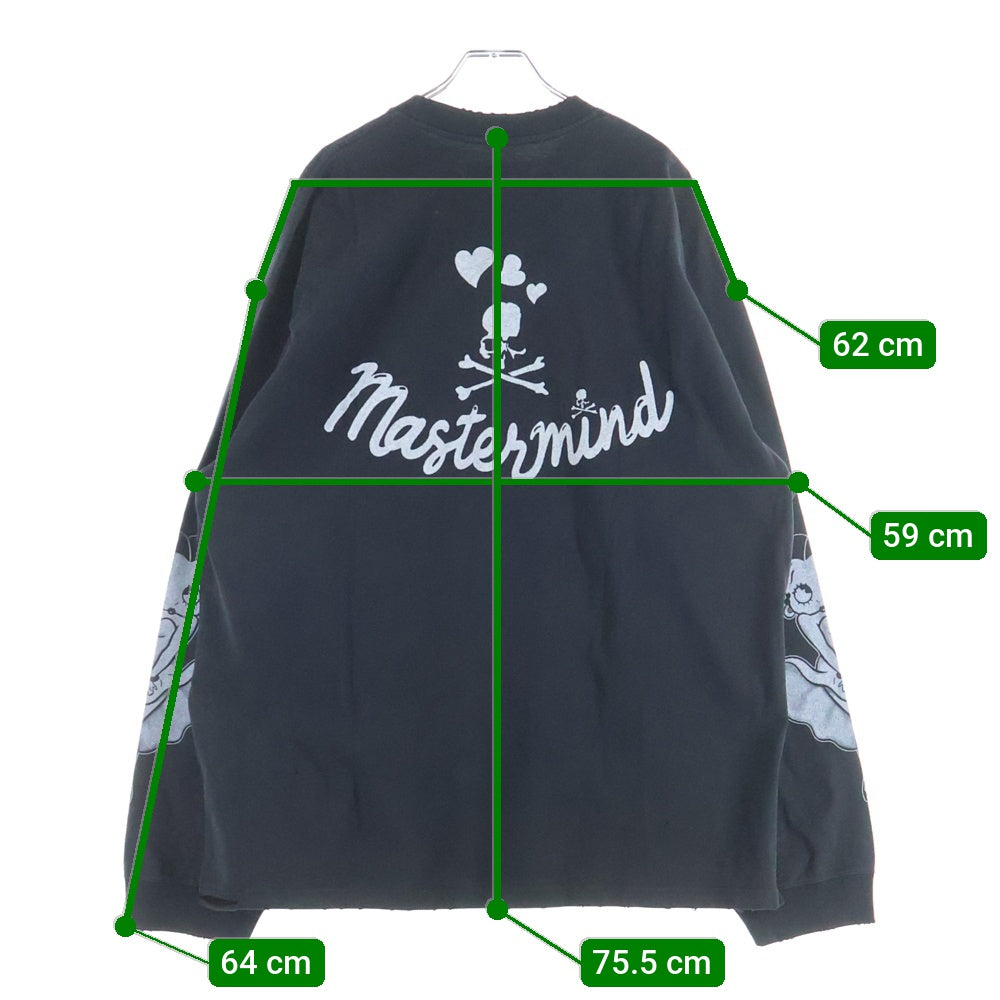 mastermind JAPAN(マスターマインドジャパン) 25AW WORLD×BETTY BOOP ワールド ベティブープ ボクシーフィットダメージ加工プリント長袖Tシャツ MW25C15-TS208 ブラック
