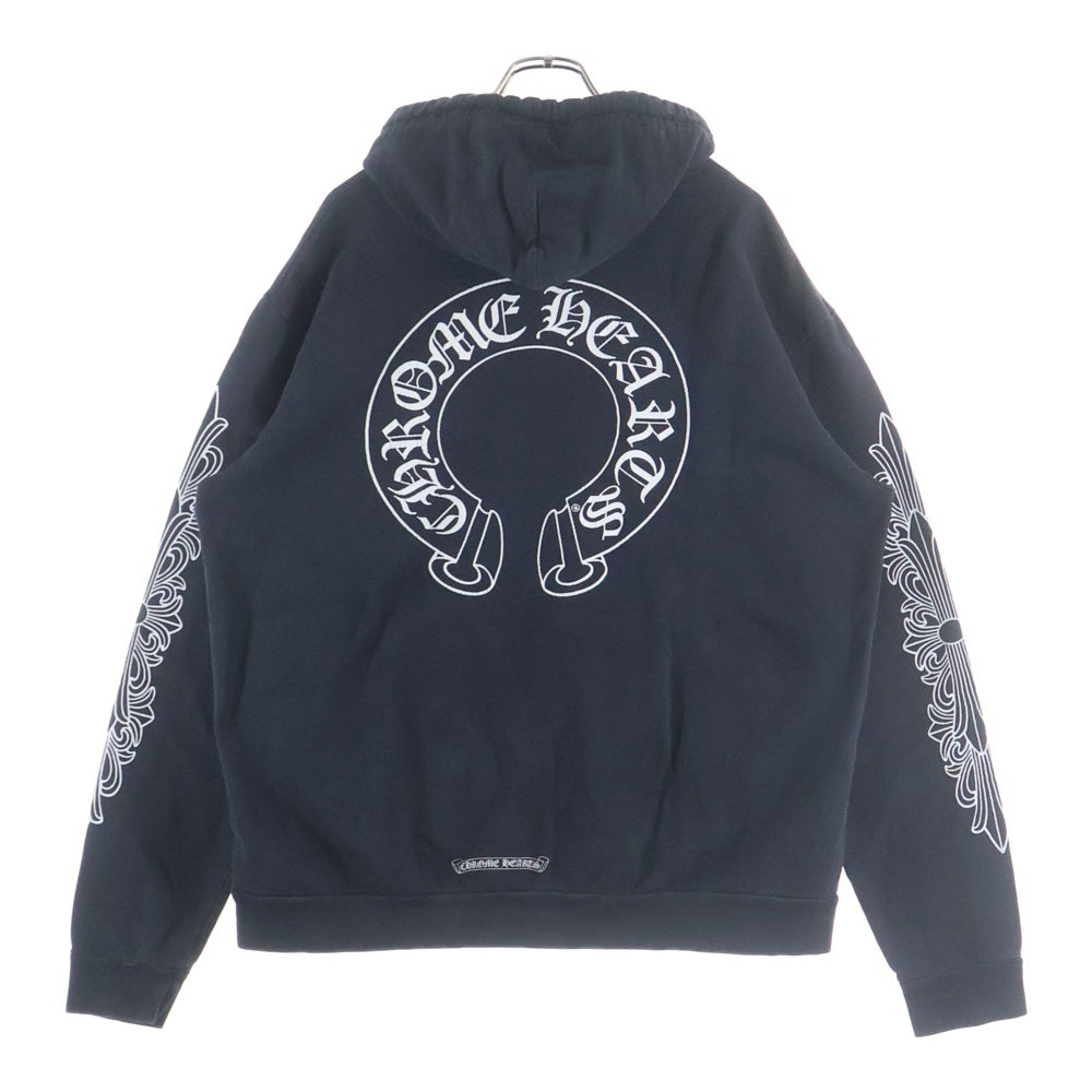 CHROME HEARTS(クロムハーツ) SWTSHRT PLVR 袖フローラルバックホースシュープリントプルオーバーパーカー フーディー ブラック