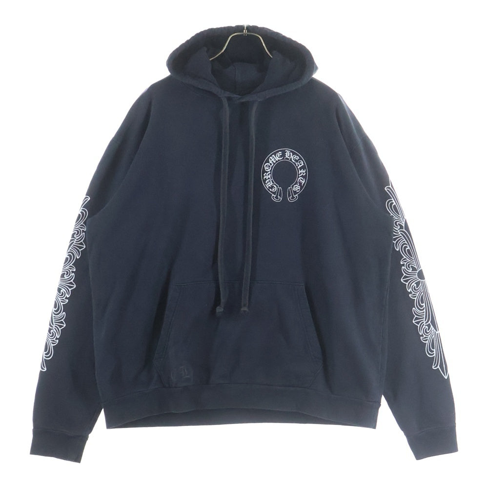 CHROME HEARTS(クロムハーツ) SWTSHRT PLVR 袖フローラルバックホースシュープリントプルオーバーパーカー フーディー ブラック