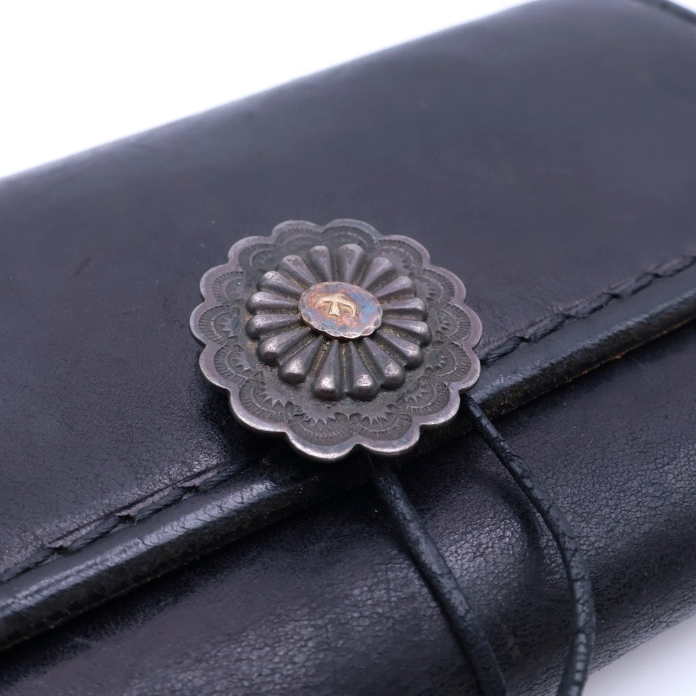 goro's(ゴローズ) K18 フラワーコンチョ付き 3つ折り財布 レザーロングウォレット ブラック