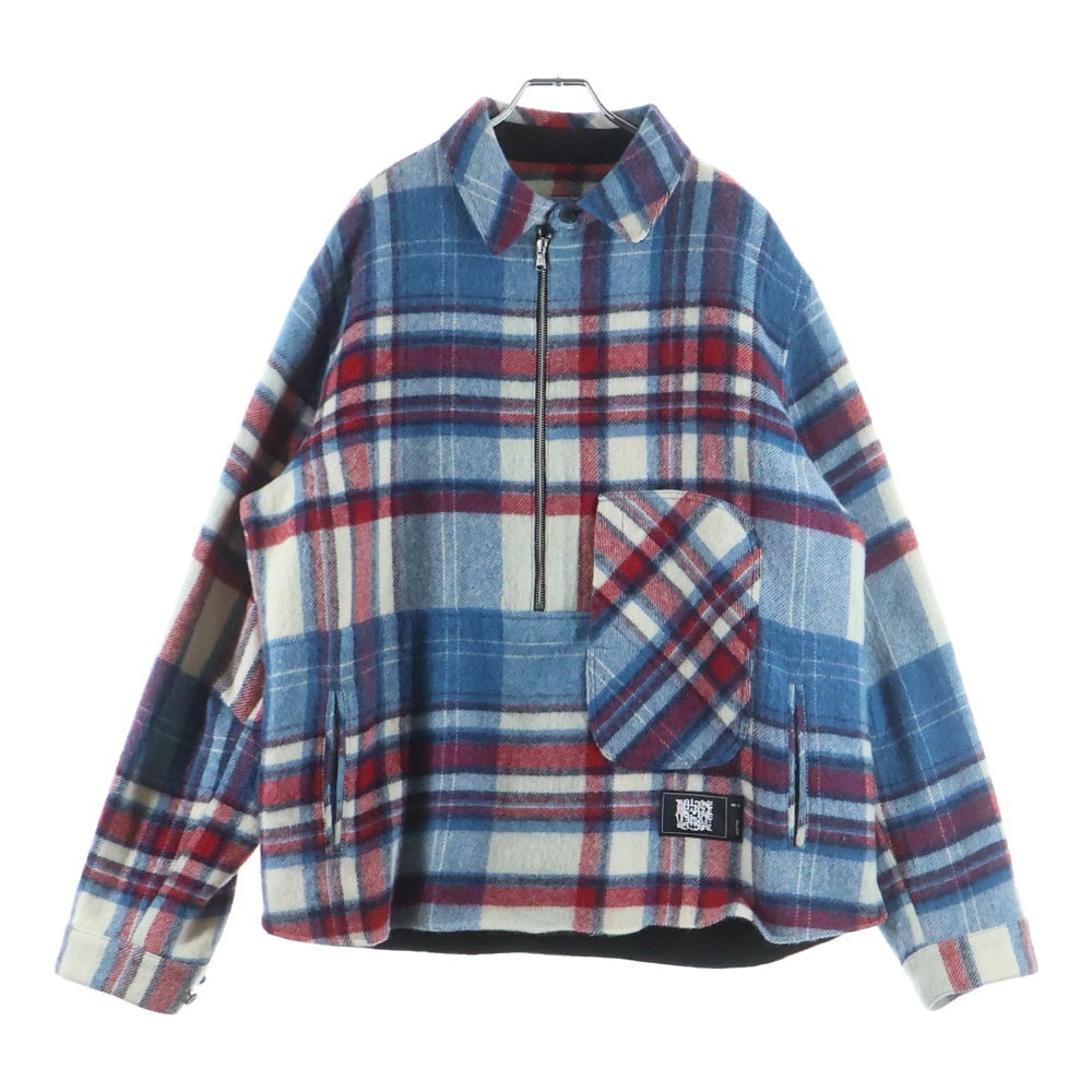 we11done(ウェルダン) 23AW CHECK ANORAK WOOL SHIRT チェックアノラックウールシャツジャケット WDC3JP027 ブルー/レッド