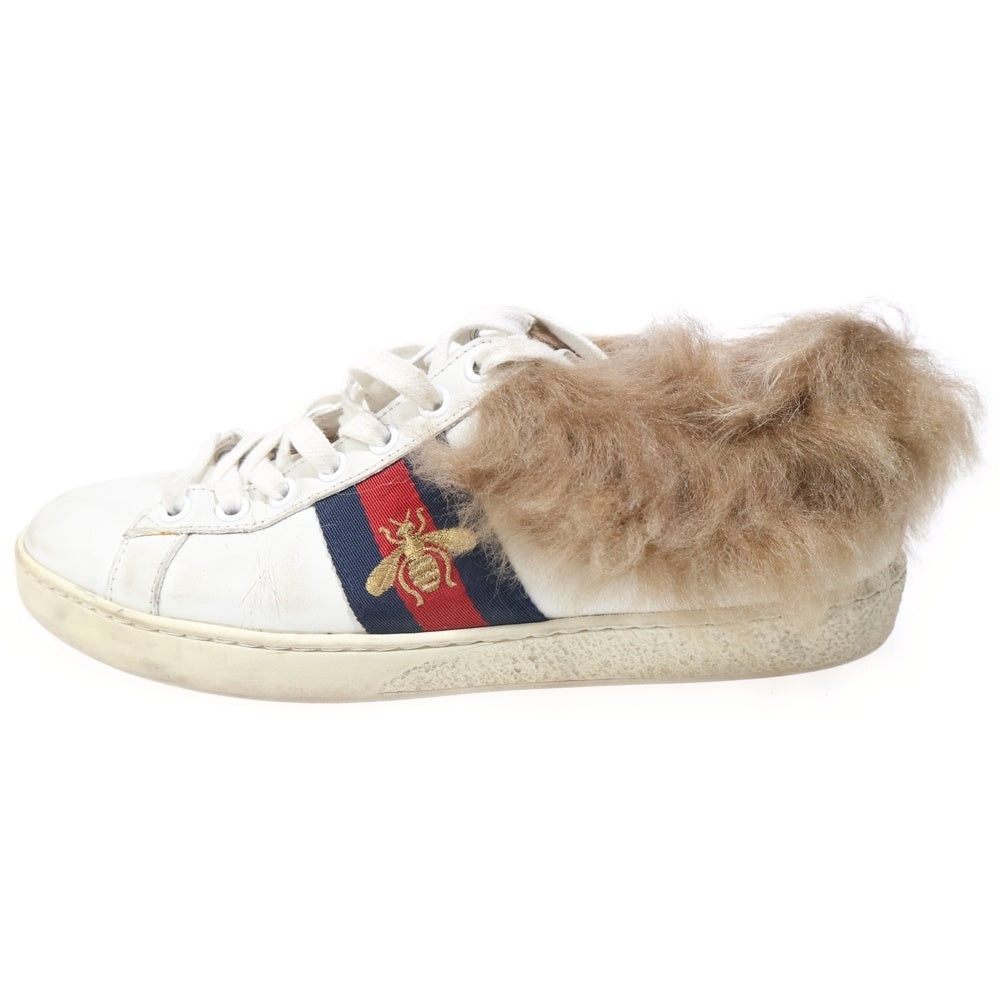 GUCCI(グッチ) Ace Low Top Sneakers With Fur 496093 エースビー刺繍ファーローカットスニーカー ホワイト レディース