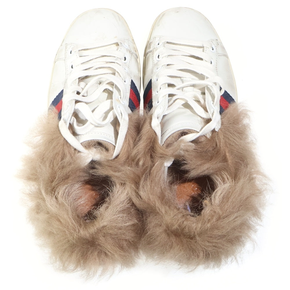 GUCCI(グッチ) Ace Low Top Sneakers With Fur 496093 エースビー刺繍ファーローカットスニーカー ホワイト レディース