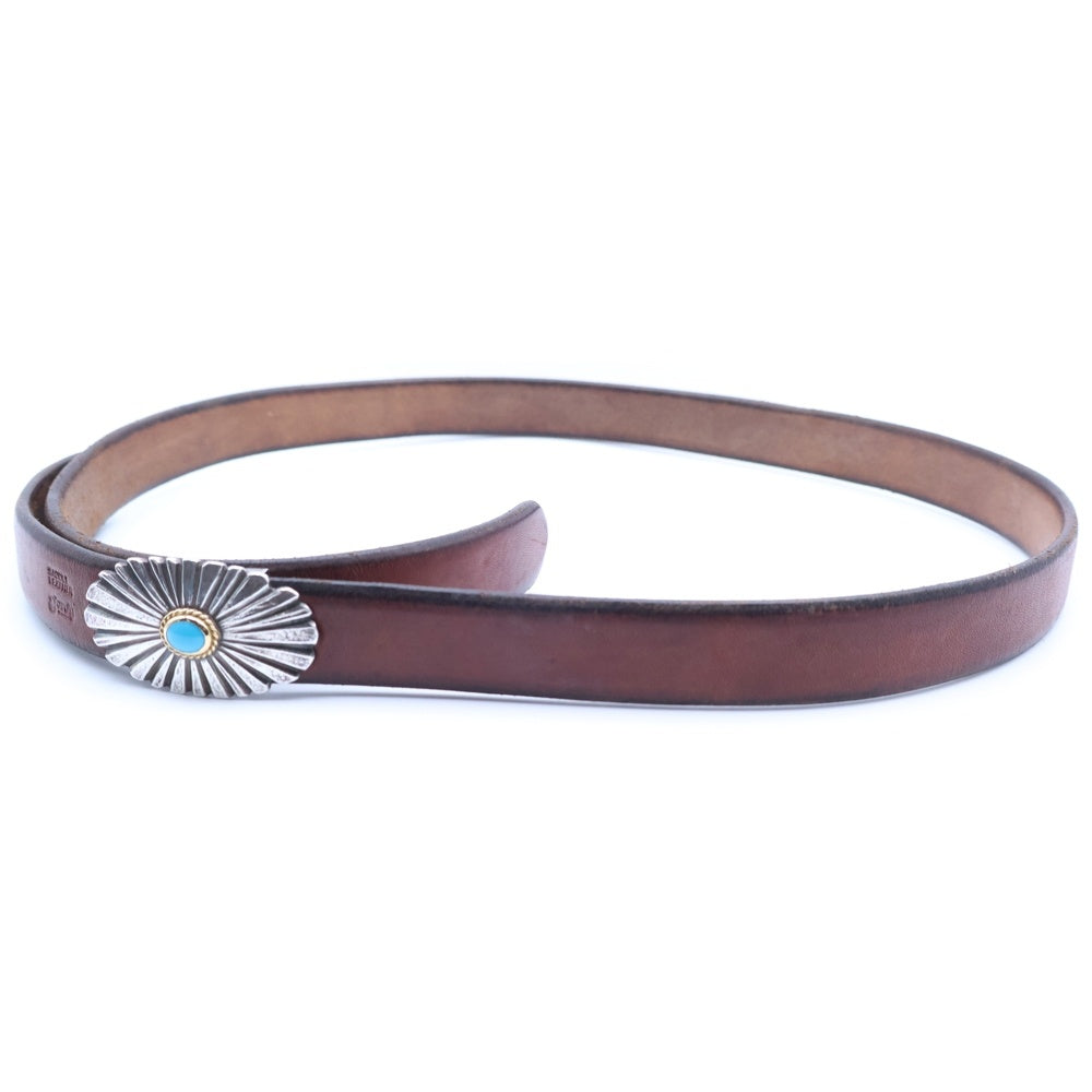 goro's(ゴローズ) 2.5cm 金縄ターコイズ付きコンチョベルト ブラウン/シルバー