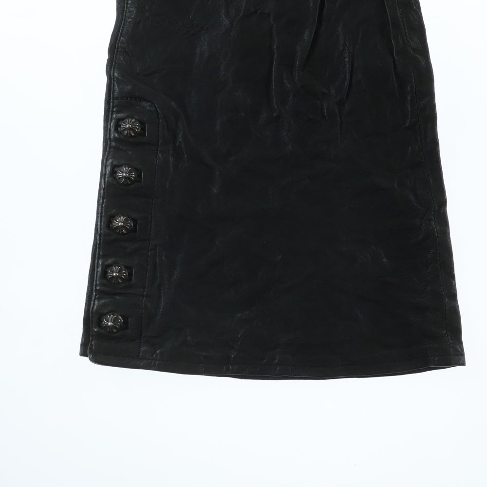 CHROME HEARTS(クロムハーツ) クロスボールサイドスナップボタン ダブルニーレザーフレアパンツ ブラック レディース