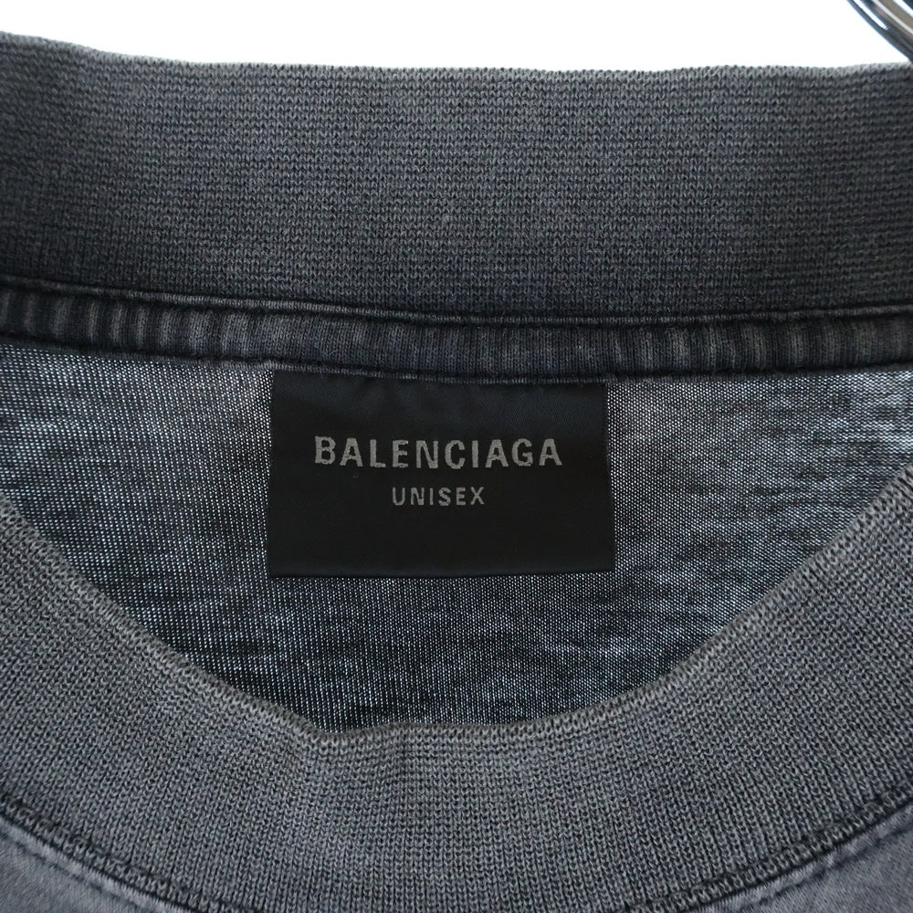 BALENCIAGA(バレンシアガ) 25SS Tbilisi Large fit T-Shirt ユーズド加工ラージフィットプリント長袖Tシャツ 819022 TRVQ7 グレー