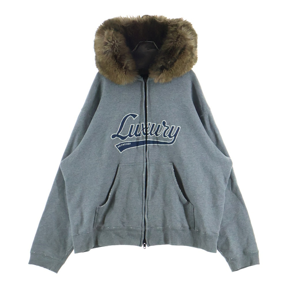 BALENCIAGA(バレンシアガ) 25AW Luxury Script Oversize Zip-up Hoodie ラグジュアリースクリプト ファーオーバーサイズジップアップフーディー パーカー 850330 TTVB5 グレー