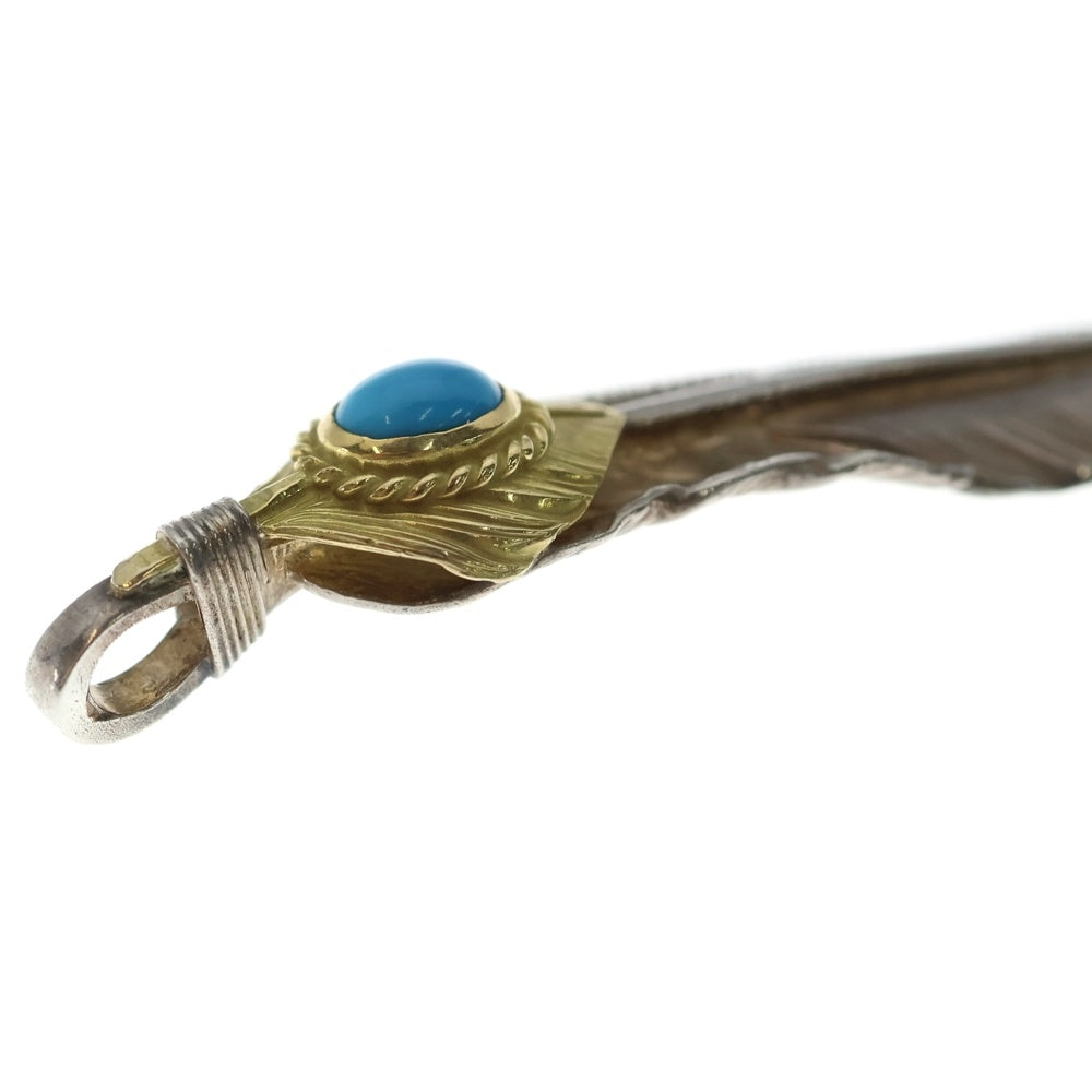 goro's(ゴローズ) 【現行】上金金縄ターコイズ特大フェザー 右向き ペンダントトップ シルバー/ゴールド BGA013