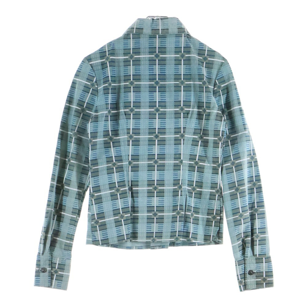 CHROME HEARTS(クロムハーツ) CHクロスチェック柄 クロスボールボタンレザー長袖シャツジャケット ブルー