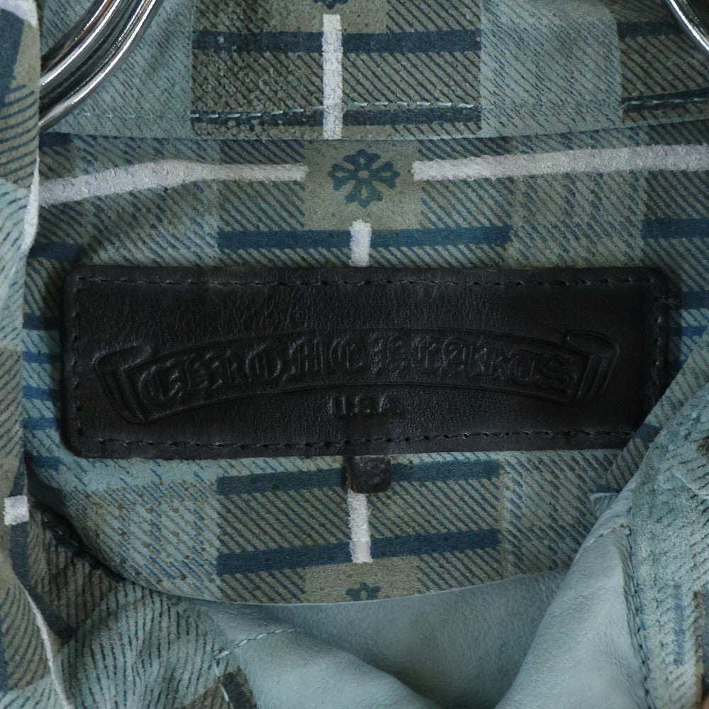 CHROME HEARTS(クロムハーツ) CHクロスチェック柄 クロスボールボタンレザー長袖シャツジャケット ブルー