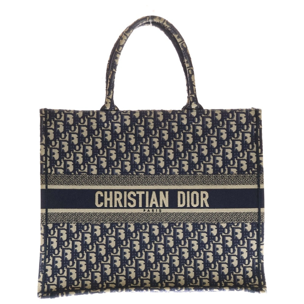 Christian Dior(クリスチャンディオール) BOOK TOTE ブックトート ラージ オブリークジャガードトートバッグ ネイビー/ベージュ 50-MA-0119 レディース