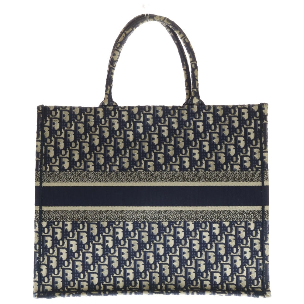 Christian Dior(クリスチャンディオール) BOOK TOTE ブックトート ラージ オブリークジャガードトートバッグ ネイビー/ベージュ 50-MA-0119 レディース