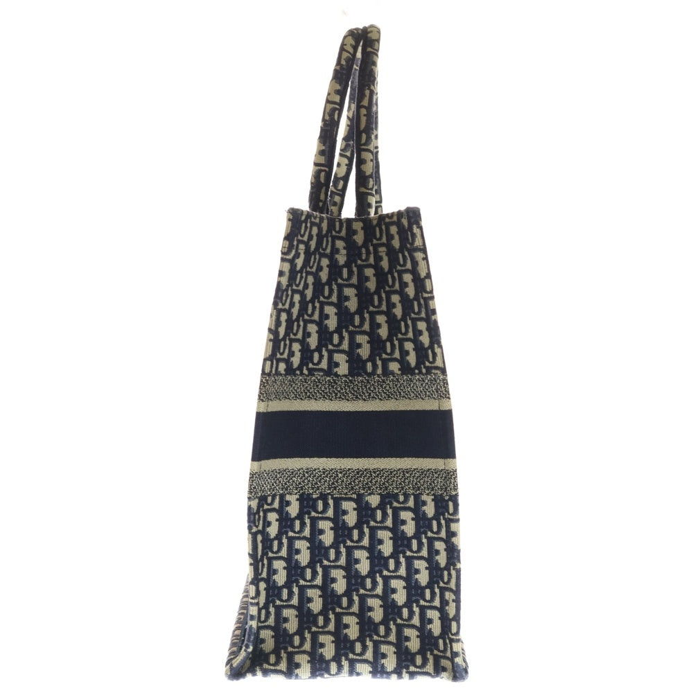 Christian Dior(クリスチャンディオール) BOOK TOTE ブックトート ラージ オブリークジャガードトートバッグ ネイビー/ベージュ 50-MA-0119 レディース