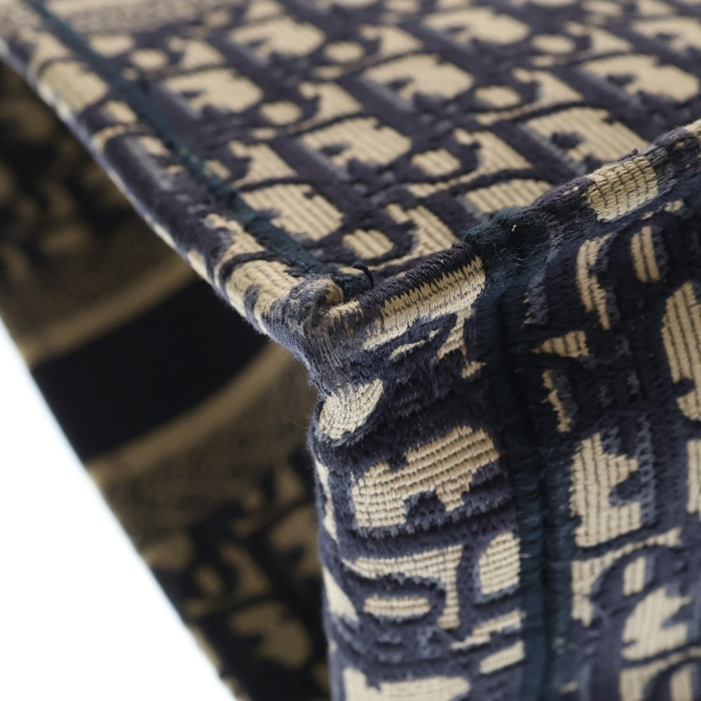 Christian Dior(クリスチャンディオール) BOOK TOTE ブックトート ラージ オブリークジャガードトートバッグ ネイビー/ベージュ 50-MA-0119 レディース