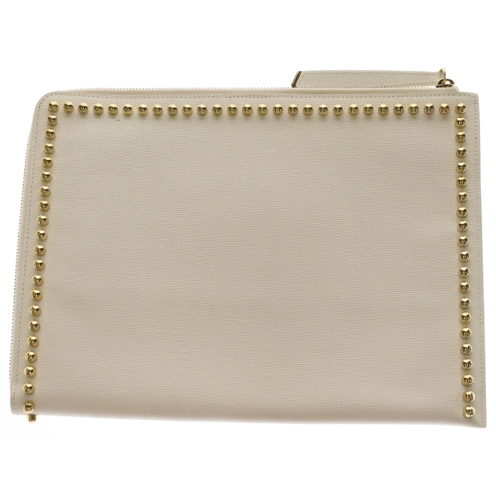 FENDI(フェンディ) PUNKARLITO パンカーリト ファーチャームスタッズクラッチバッグ ホワイト レディース