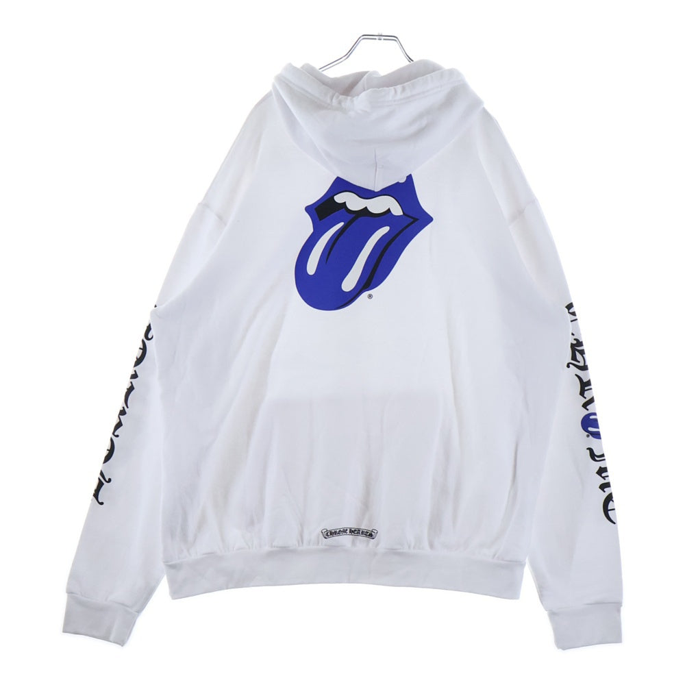 CHROME HEARTS(クロムハーツ) ×THE ROLLING STONES ローリングストーンズ リップアンドタン プリントプルオーバーパーカー ホワイト/ブルー