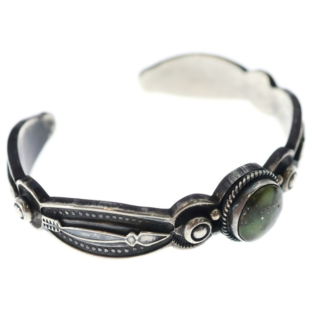 INDIAN JEWELRY(インディアンジュエリー) ナバホ族 Derrick Gordon デリックゴードン ターコイズ付きバングル シルバー