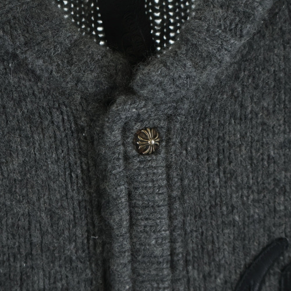 CHROME HEARTS(クロムハーツ) CHレザーパッチクロスボールボタンカシミアニットカーディガン グレー