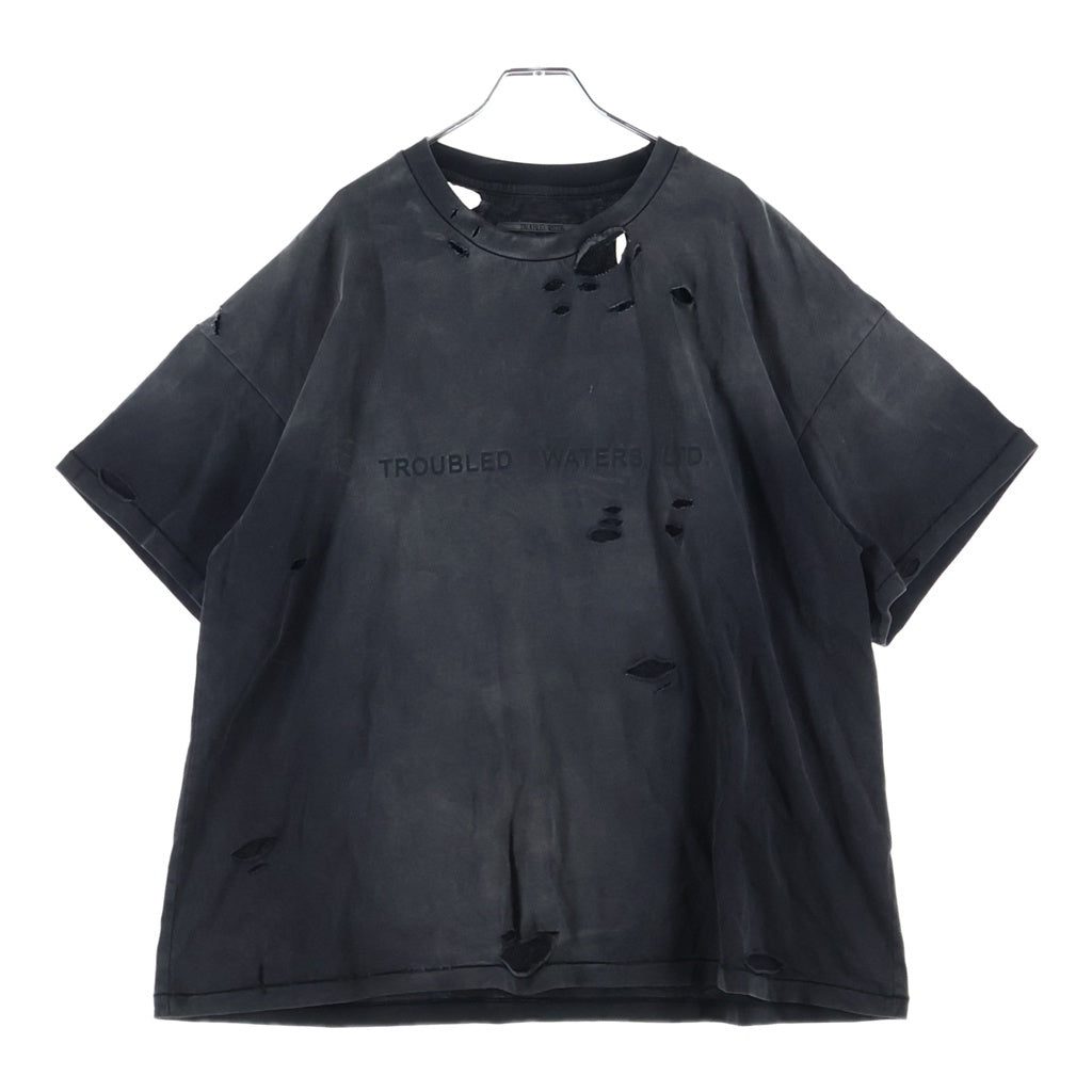 NO BRAND(ノーブランド) TROUBLED WATERS DETOX TEE トラブルウォーター ヴィンテージ加工オーバーサイズプリント半袖Tシャツ グレー