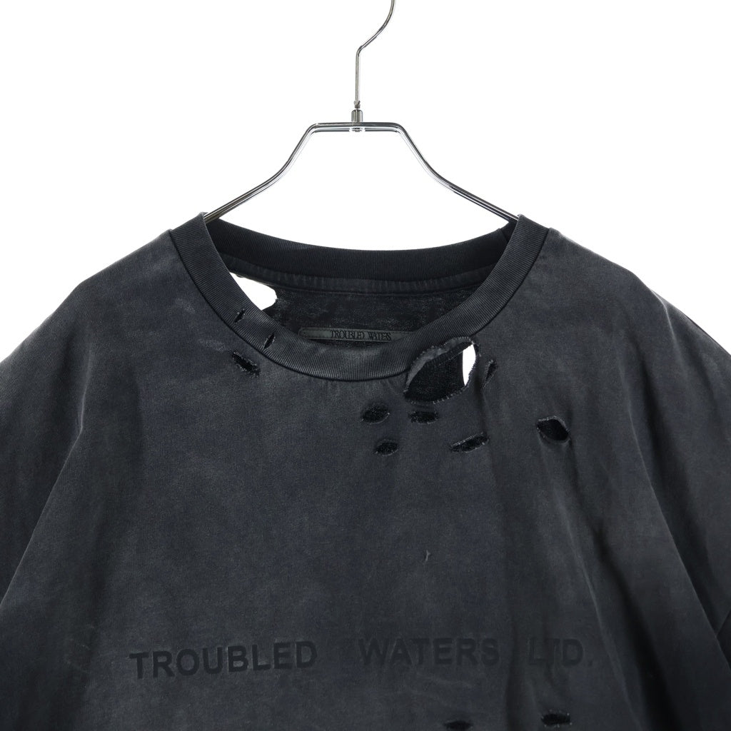 NO BRAND(ノーブランド) TROUBLED WATERS DETOX TEE トラブルウォーター ヴィンテージ加工オーバーサイズプリント半袖Tシャツ グレー