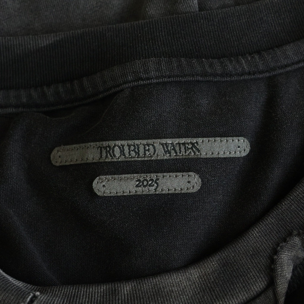 NO BRAND(ノーブランド) TROUBLED WATERS DETOX TEE トラブルウォーター ヴィンテージ加工オーバーサイズプリント半袖Tシャツ グレー