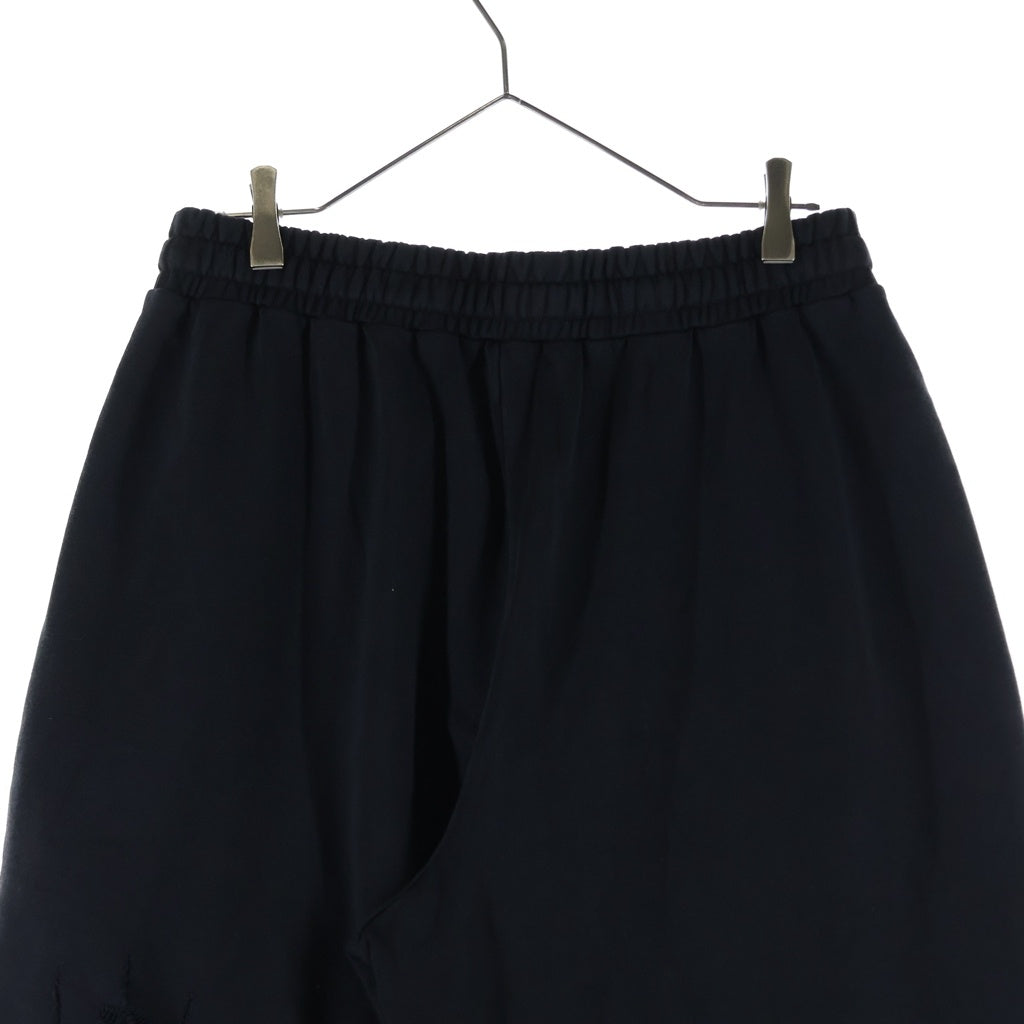 NO BRAND(ノーブランド) TROUBLED WATERS トラブルウォーター ダメージ加工プリントワイドスウェットパンツ ブラック