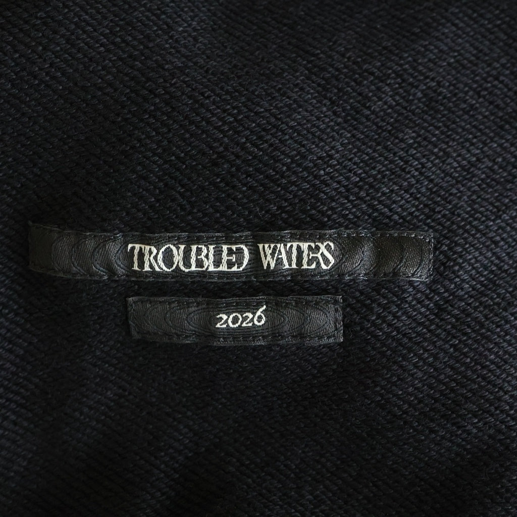 NO BRAND(ノーブランド) TROUBLED WATERS トラブルウォーター ダメージ加工プリントワイドスウェットパンツ ブラック