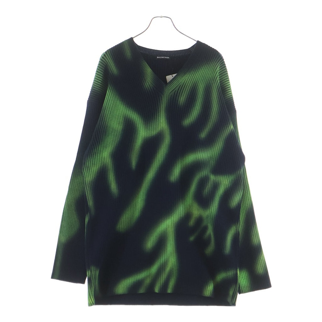 BALENCIAGA(バレンシアガ) 20SS フレイムオーバーサイズVネックセーター 599685 T1555 グリーン/ネイビー