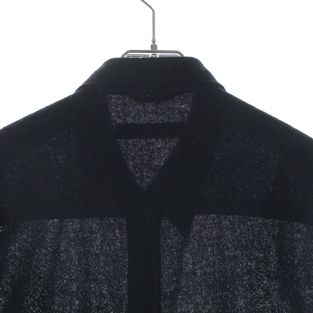CHROME HEARTS(クロムハーツ) 袖レザークロスパッチ フローラルクロスボタン ヴァージンウール長袖シャツ ブラック