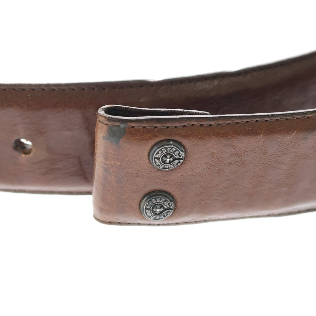 CHROME HEARTS(クロムハーツ) 1.5 STRAP 1.5inch スクロールレーベルリベッツ レザーベルト ブラウン