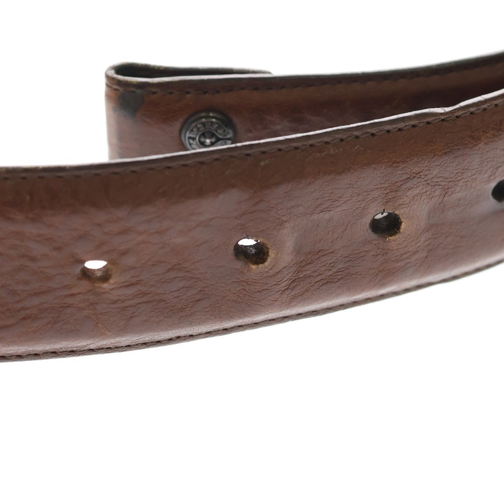 CHROME HEARTS(クロムハーツ) 1.5 STRAP 1.5inch スクロールレーベルリベッツ レザーベルト ブラウン