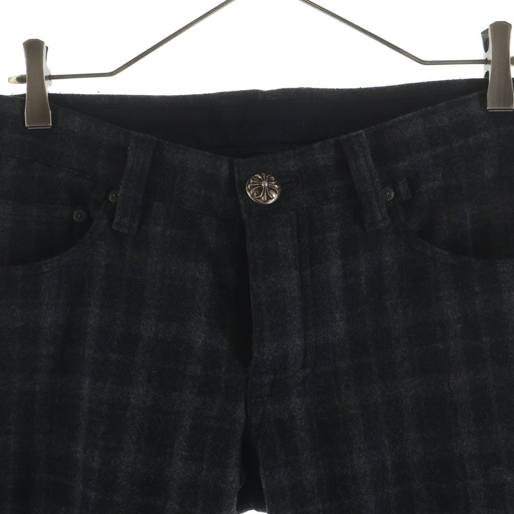 CHROME HEARTS(クロムハーツ) クロスボールボタンウールチェック柄フレアロングパンツ グレー