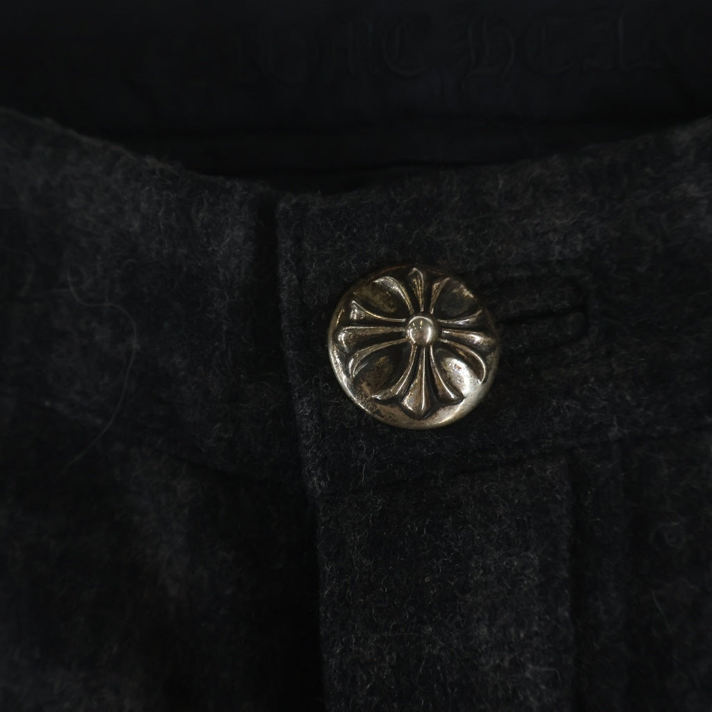 CHROME HEARTS(クロムハーツ) クロスボールボタンウールチェック柄フレアロングパンツ グレー