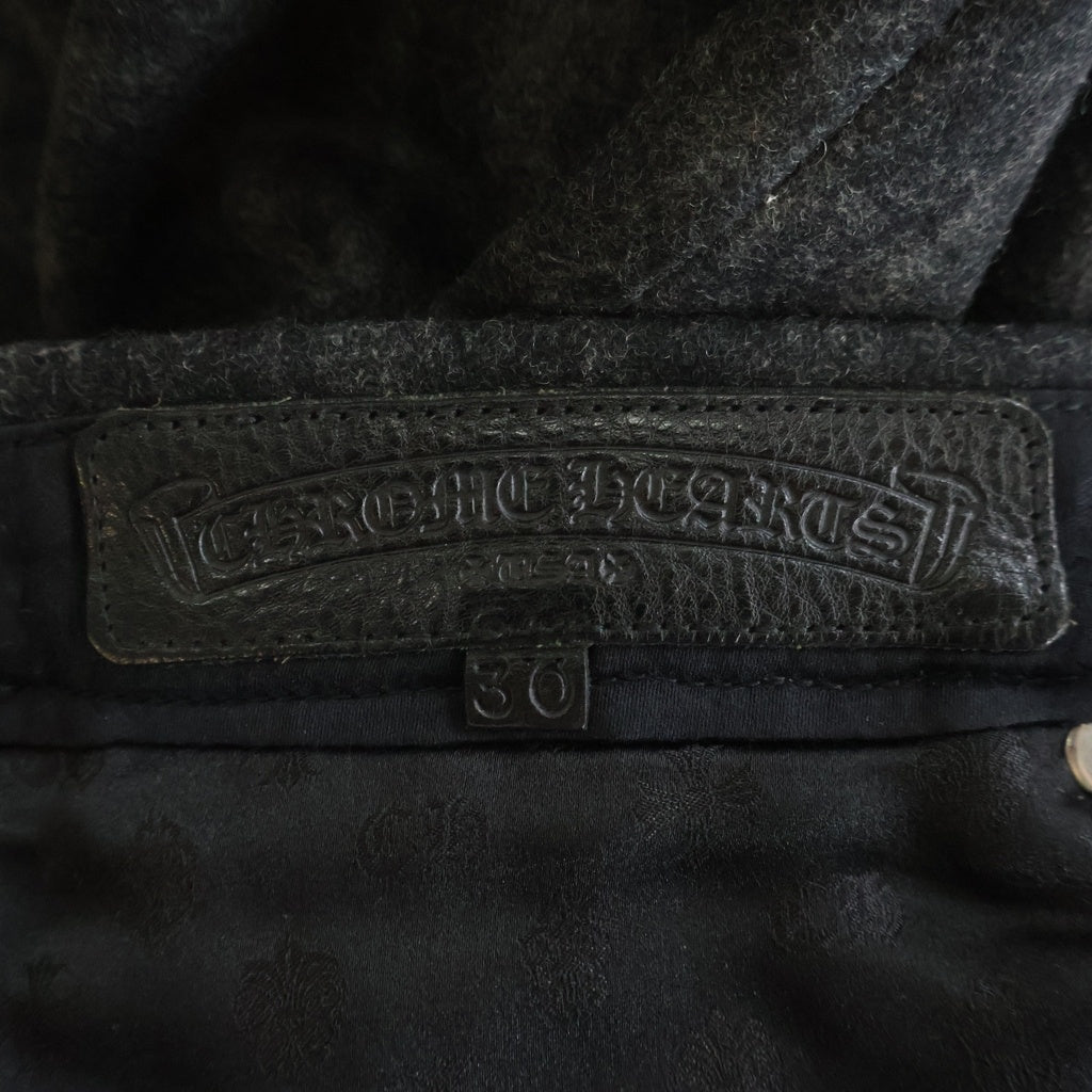 CHROME HEARTS(クロムハーツ) クロスボールボタンウールチェック柄フレアロングパンツ グレー