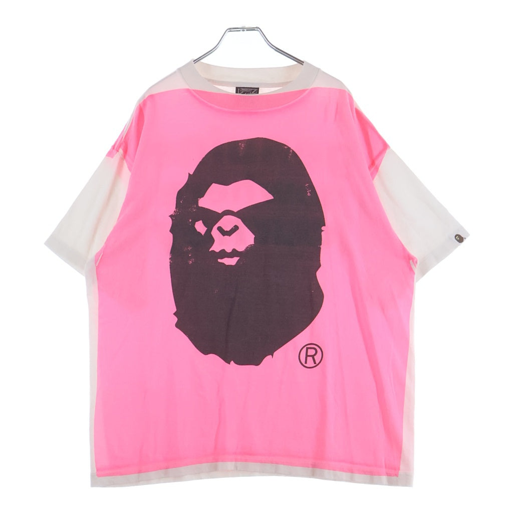 SAINT MICHAEL(セントマイケル) 25AW×A BATHING APE BAPE SS TEE アベイシングエイプ ハンドプリント半袖Tシャツ カットソー SM-HR1-0000-C33 ホワイト/ピンク
