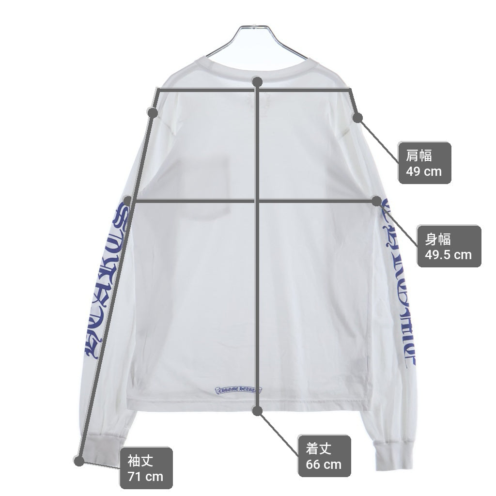 CHROME HEARTS(クロムハーツ) CH LS 1 ネックロゴ アームプリントクルーネック長袖Tシャツ ホワイト/ブルー