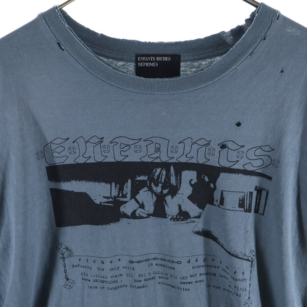 ENFANTS RICHES DEPRIMES(アンファンリッシュデプリメ) 25SS BOY IN CHAINS LS T-SHIRT ボーイ・イン・チェインズ ダメージ加工プリント長袖Tシャツ ブルー