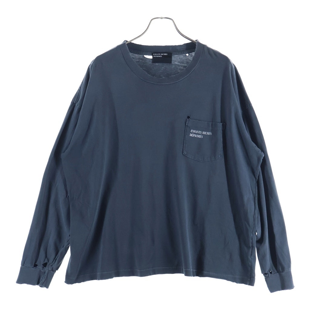ENFANTS RICHES DEPRIMES(アンファンリッシュデプリメ) 25SS CLASSIC LOGO LS T-SHIRT ウォッシュドダメージ加工ロゴプリント長袖Tシャツ グレー