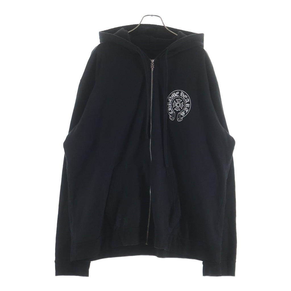 CHROME HEARTS(クロムハーツ) SWTSHRT PLVR マリブ限定 バックホースシュープリント ジップアップパーカー ブラック