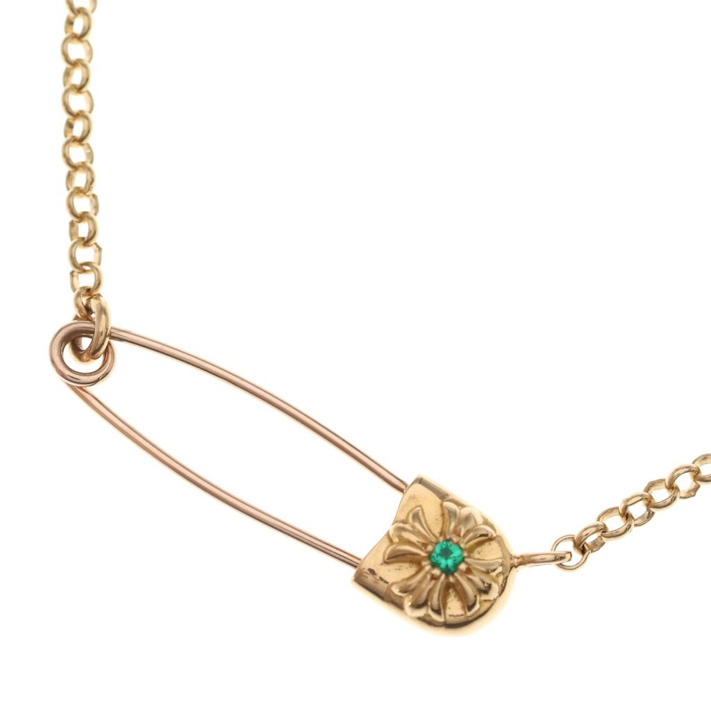 CHROME HEARTS(クロムハーツ) 22K SAFETY PIN R18 1EMRLD セーフティピン 1エメラルド ロールチェーンネックレス 18inch ゴールド