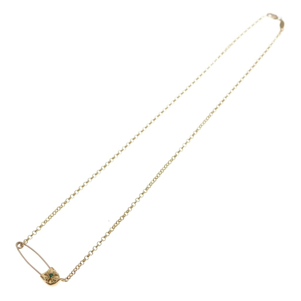 CHROME HEARTS(クロムハーツ) 22K SAFETY PIN R18 1EMRLD セーフティピン 1エメラルド ロールチェーンネックレス 18inch ゴールド