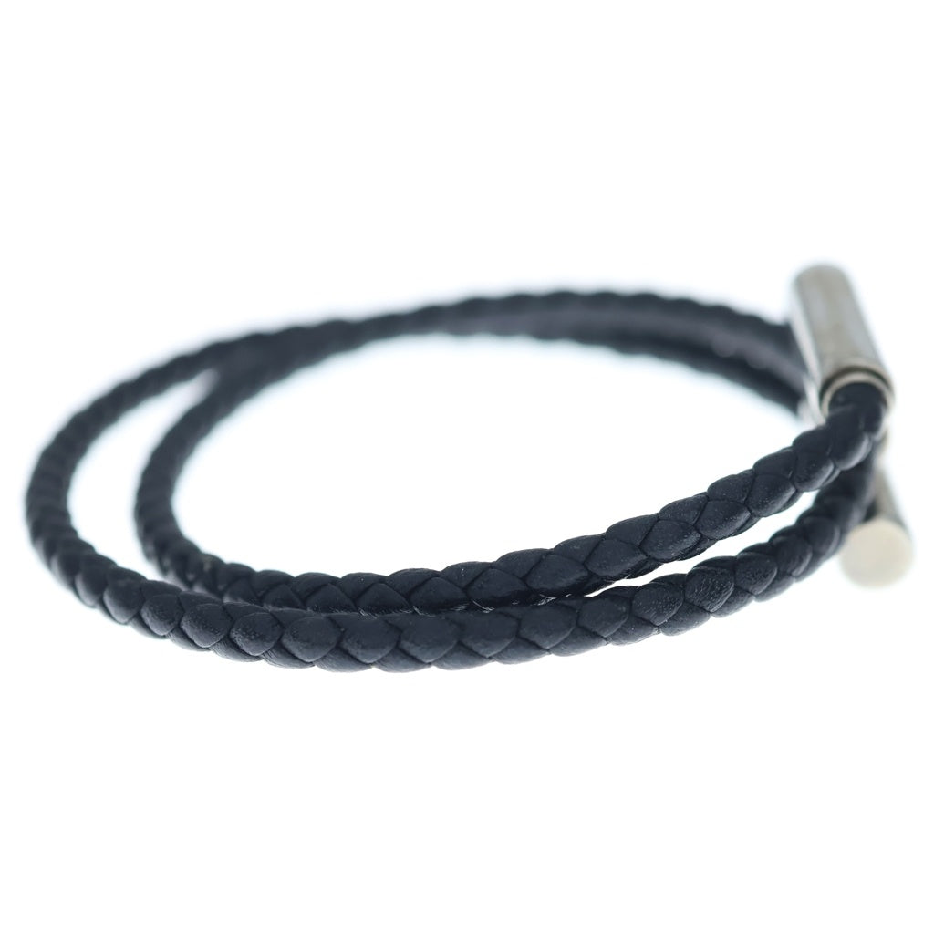 HERMES(エルメス) トゥルニ トレッセ Hロゴ ノワール レザー ブレスレット ブラック/シルバー