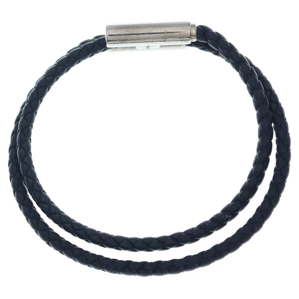 HERMES(エルメス) トゥルニ トレッセ Hロゴ ノワール レザー ブレスレット ブラック/シルバー