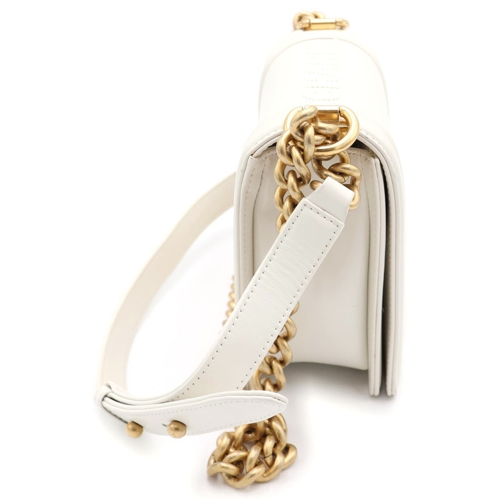 CHANEL(シャネル) ボーイシャネル ラムスキン チェーンショルダーバッグ ゴールド金具 ホワイト AS3018 レディース