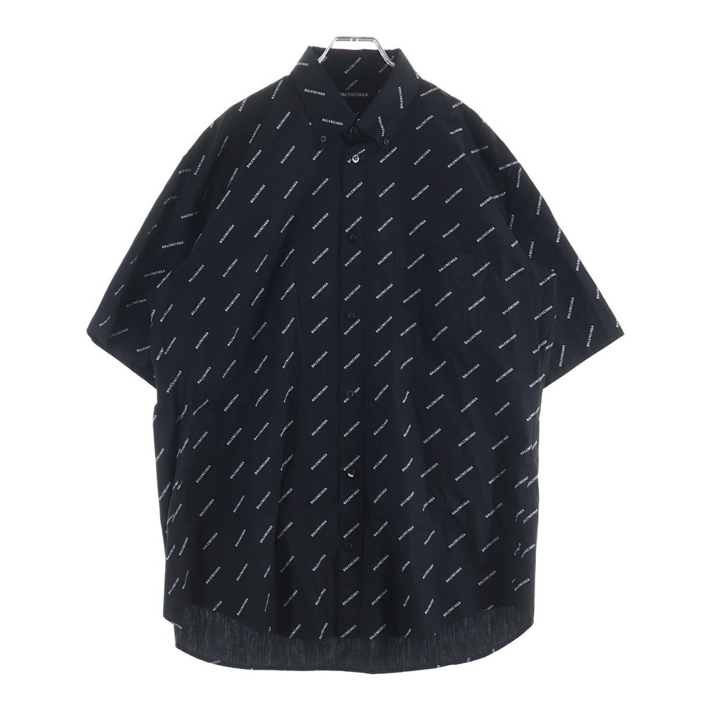 BALENCIAGA(バレンシアガ) 19SS オールオーバーロゴボタンダウン半袖シャツ 534332 TBL96 ブラック