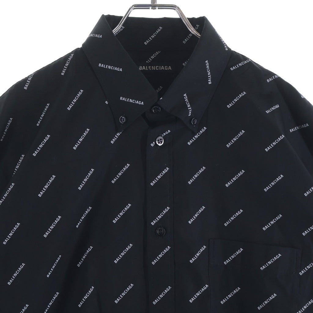 BALENCIAGA(バレンシアガ) 19SS オールオーバーロゴボタンダウン半袖シャツ 534332 TBL96 ブラック
